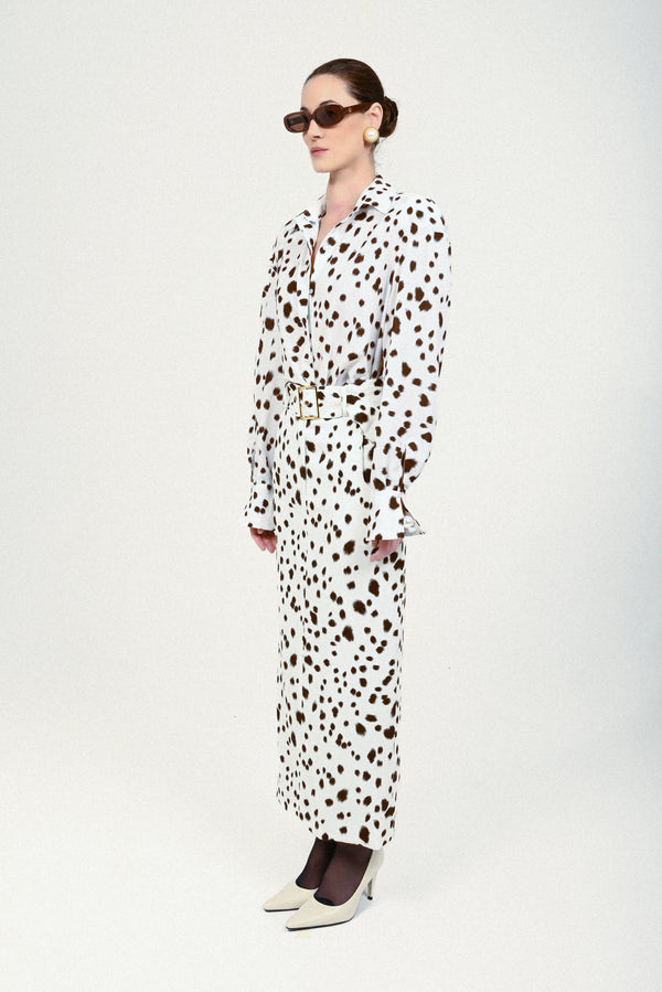 Rowen Rose Dalmatian Long Skirt With Maxi Belt
