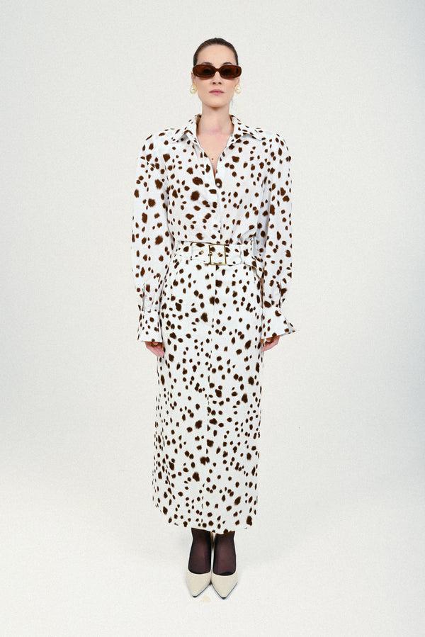rowen rose Dalmatian Long Skirt with Maxi Belt