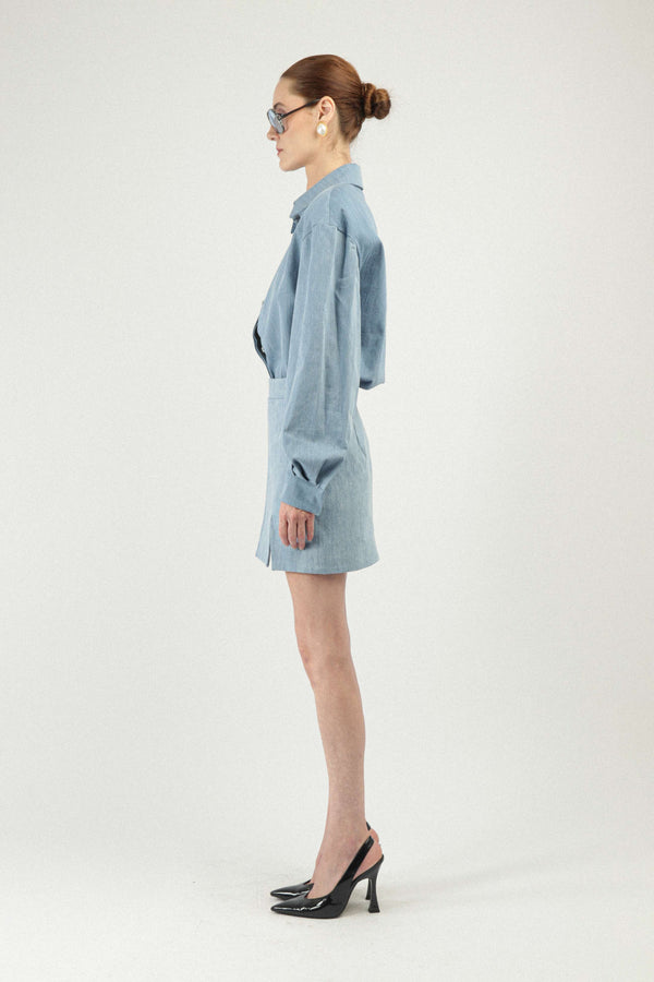 Rowen Rose Denim Mini Skirt With Slit