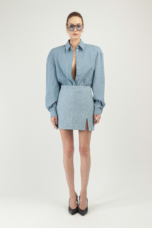 rowen rose Denim Mini Skirt with Slit