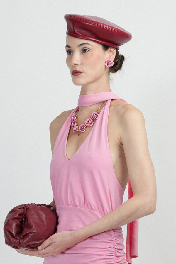 Rowen Rose Eco Leather Beret Hat