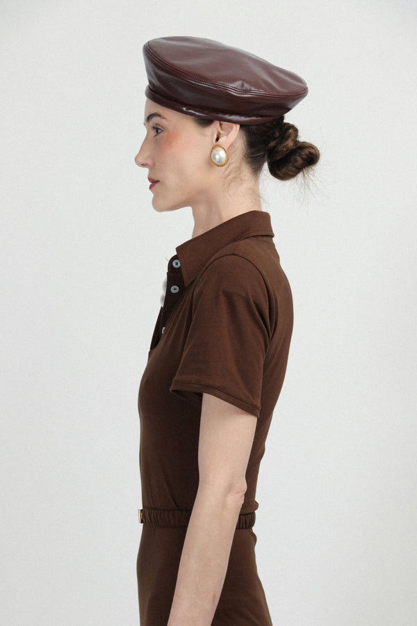 Rowen Rose Eco Leather Beret Hat