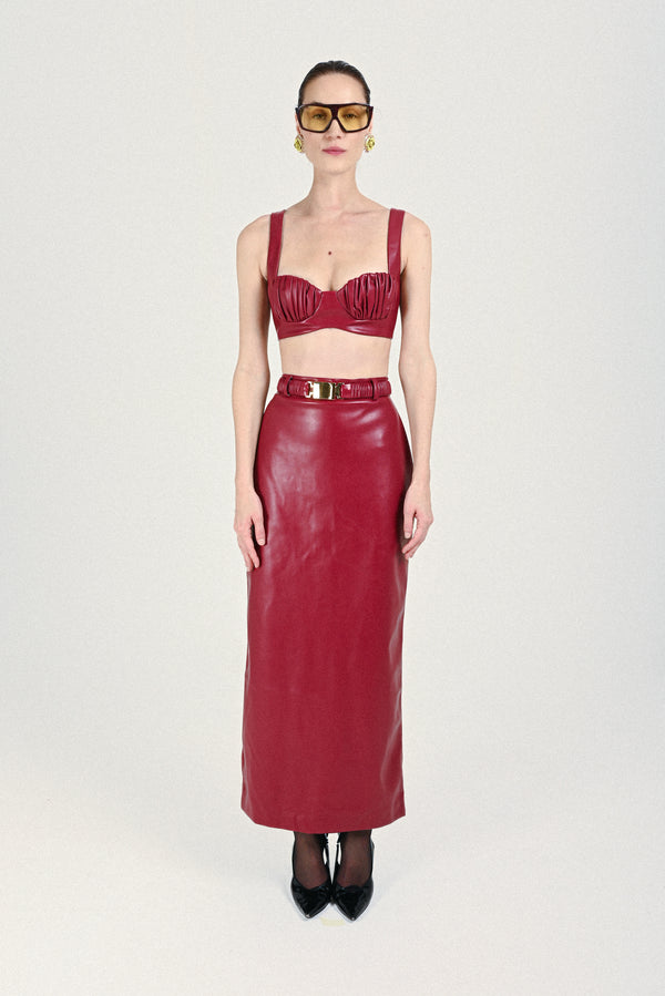 Rowen Rose Eco Leather Bra With Gathered Cups