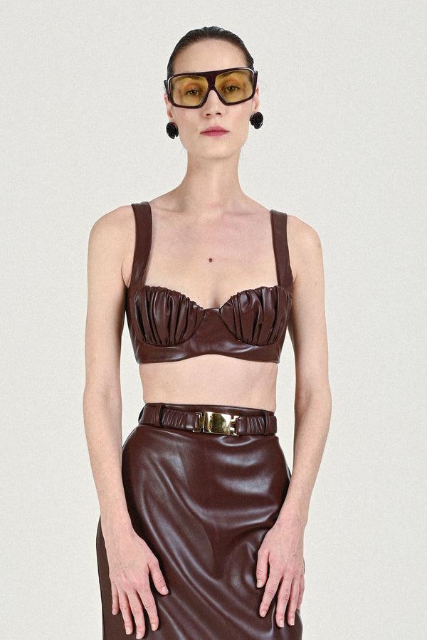 rowen rose Eco Leather Bra with Gathered Cups