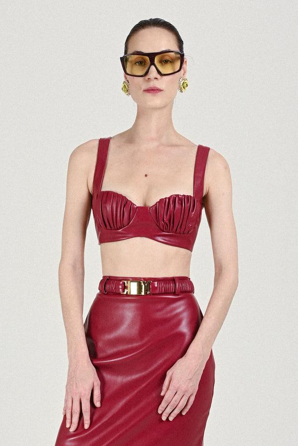 rowen rose Eco Leather Bra with Gathered Cups