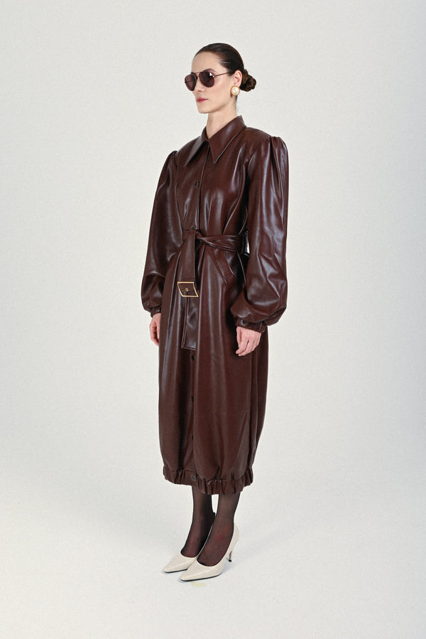 Rowen Rose Eco-leather Long Bomber With Belt