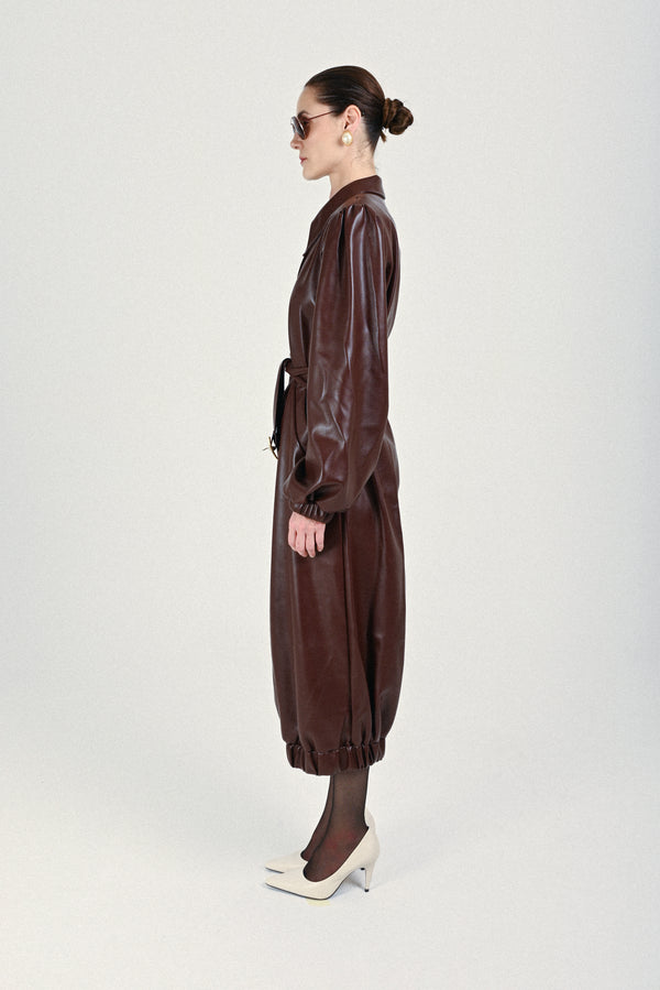 Rowen Rose Eco-leather Long Bomber With Belt