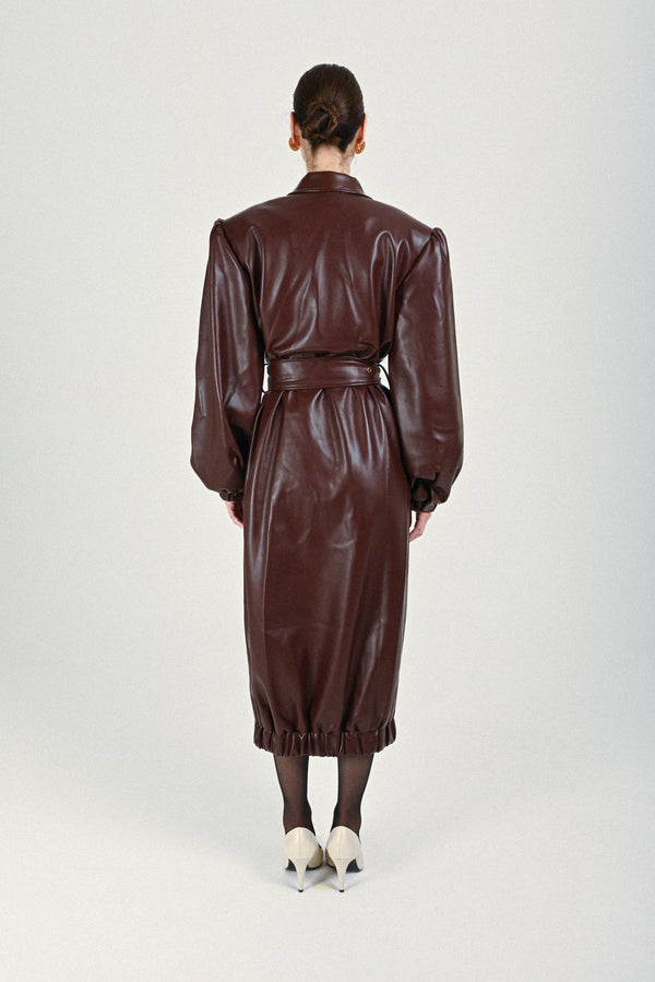 Rowen Rose Eco-leather Long Bomber With Belt