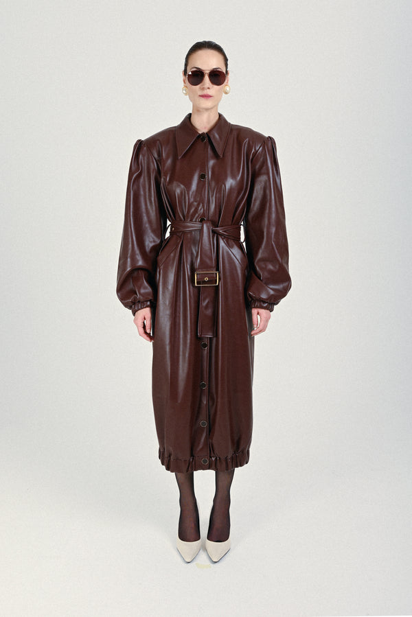 rowen rose Eco-leather Long Bomber with Belt