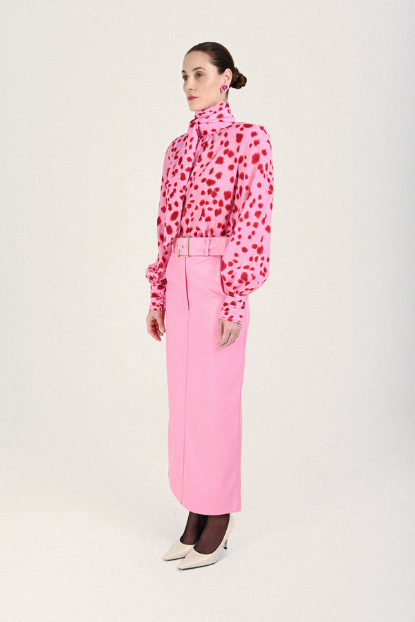 Rowen Rose Eco Leather Long Skirt With Maxi Belt