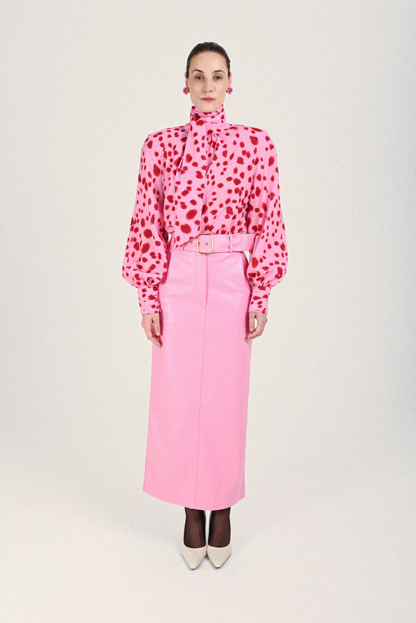 rowen rose Eco Leather Long Skirt with Maxi Belt