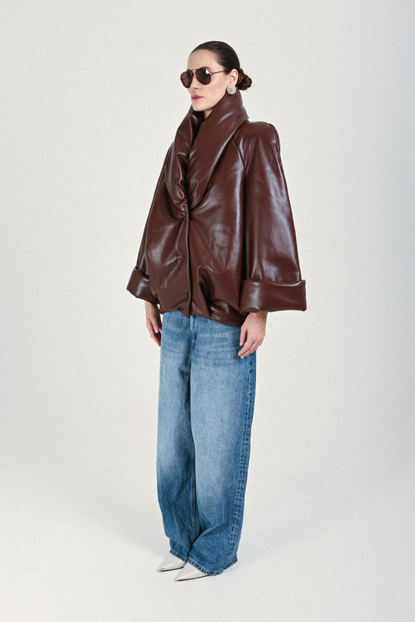 Rowen Rose Eco Leather Puffed Short Coat