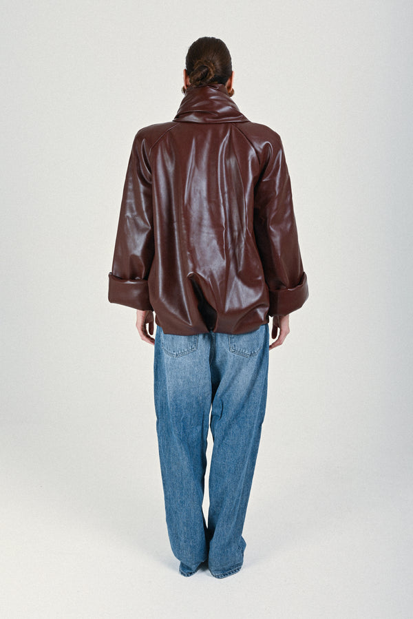 Rowen Rose Eco Leather Puffed Short Coat