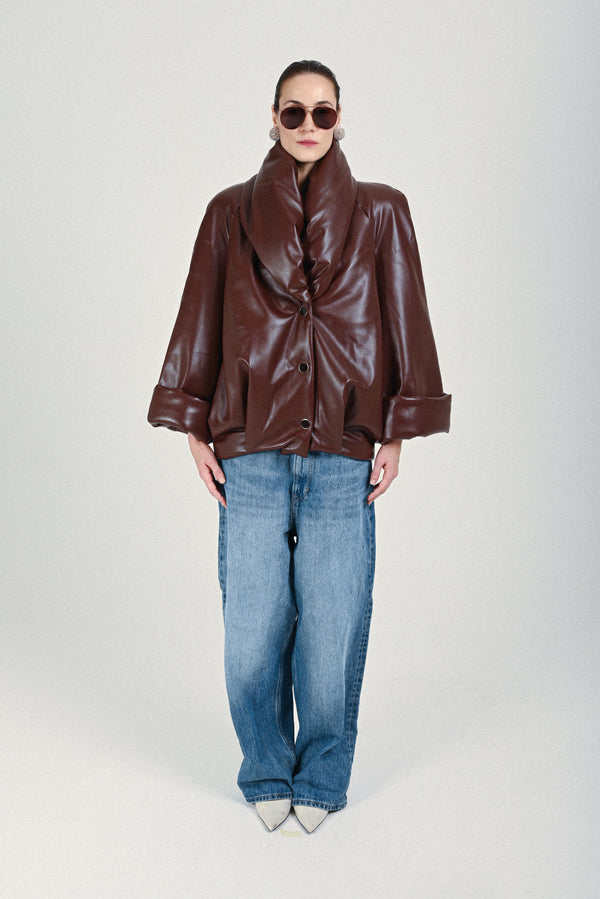 rowen rose Eco Leather Puffed Short Coat