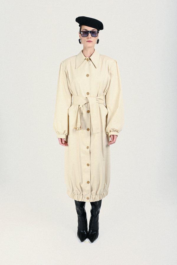 rowen rose Gabardine Long Bomber with Belt