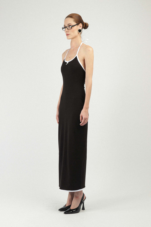 Rowen Rose Jersey Backless Dress With Rose Detail