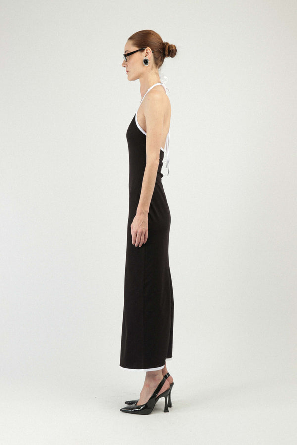 Rowen Rose Jersey Backless Dress With Rose Detail