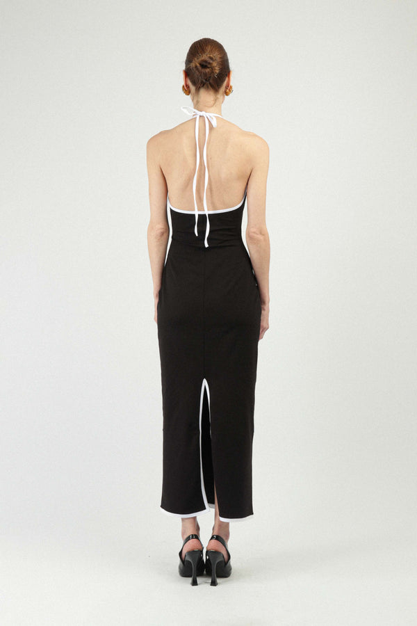 Rowen Rose Jersey Backless Dress With Rose Detail