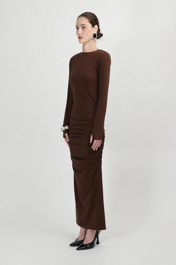 Rowen Rose Jersey Long Dress With Draped Skirt