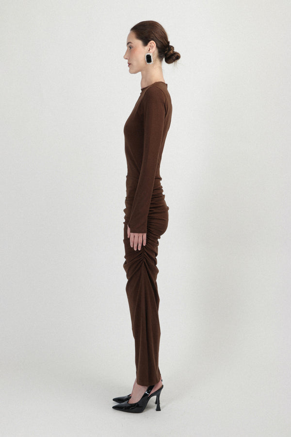 Rowen Rose Jersey Long Dress With Draped Skirt