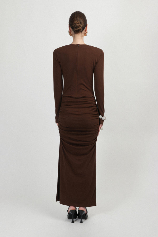 Rowen Rose Jersey Long Dress With Draped Skirt