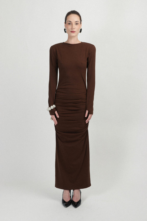 rowen rose Jersey Long Dress with Draped Skirt