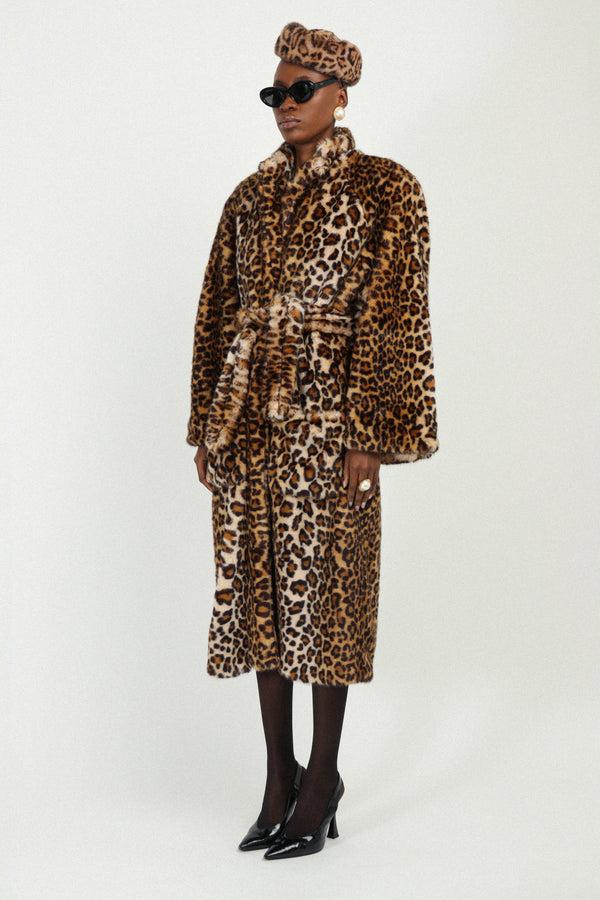 Rowen Rose Leopard Faux Fur Coat