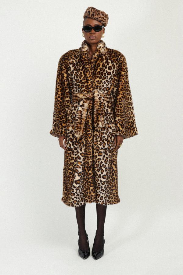 rowen rose Leopard Faux Fur Coat