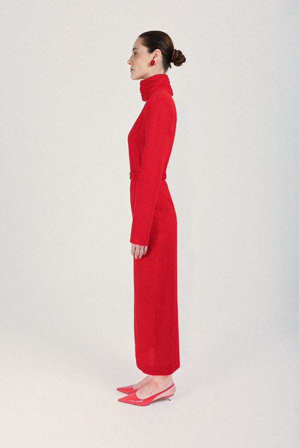 Rowen Rose Long Dress With Plunging Draped Collar