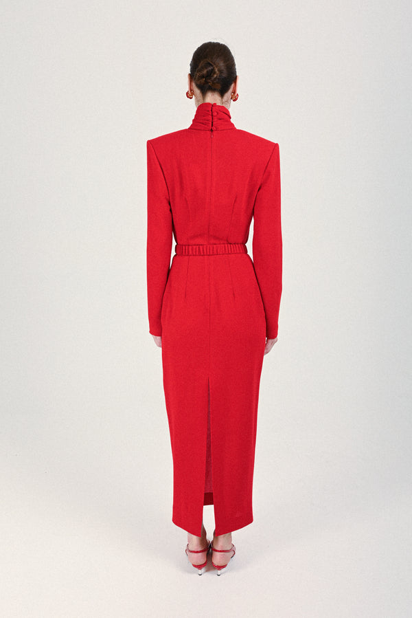 Rowen Rose Long Dress With Plunging Draped Collar