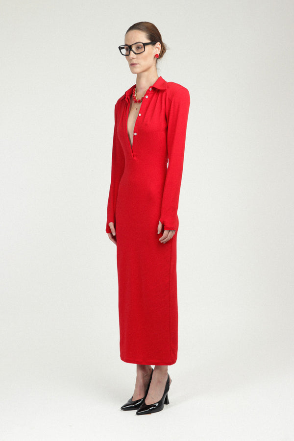 Rowen Rose Long Sleeves Jersey Polo Dress