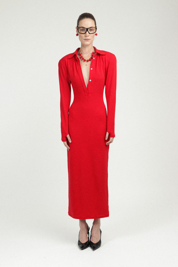 rowen rose Long Sleeves Jersey Polo Dress