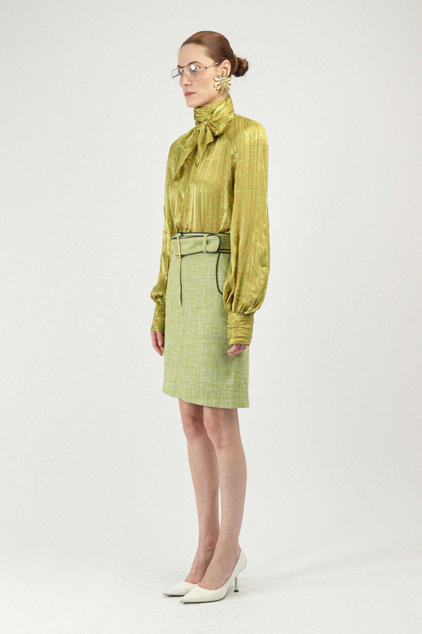 Rowen Rose Midi Tweed Skirt With Matching Belt