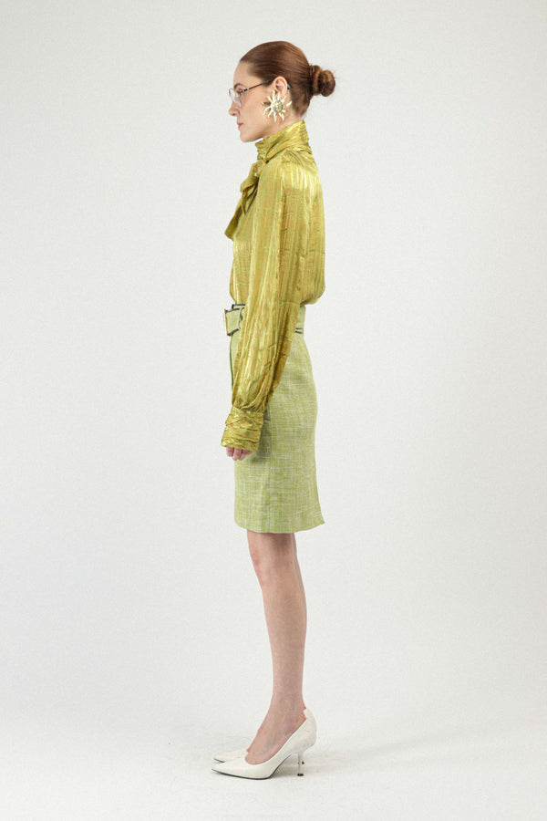 Rowen Rose Midi Tweed Skirt With Matching Belt