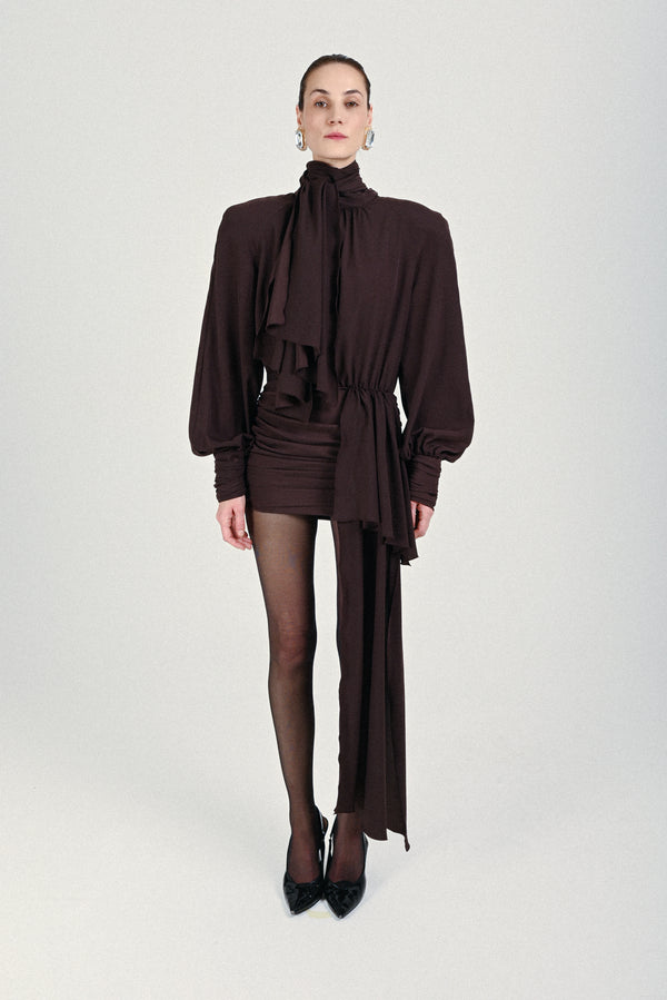 rowen rose Mini Dress with Draped Collar and Skirt