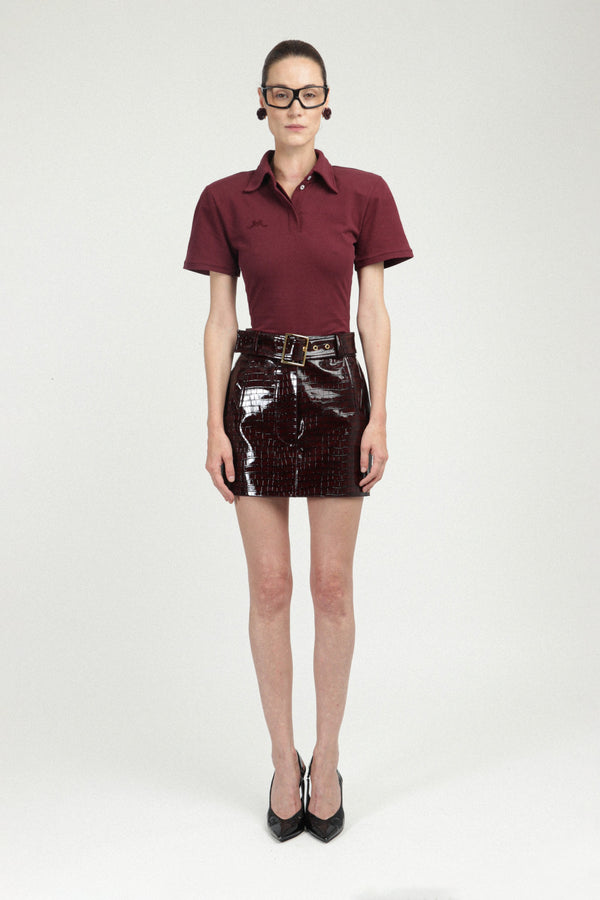 rowen rose Mini Skirt with Matching Belt in Croco
