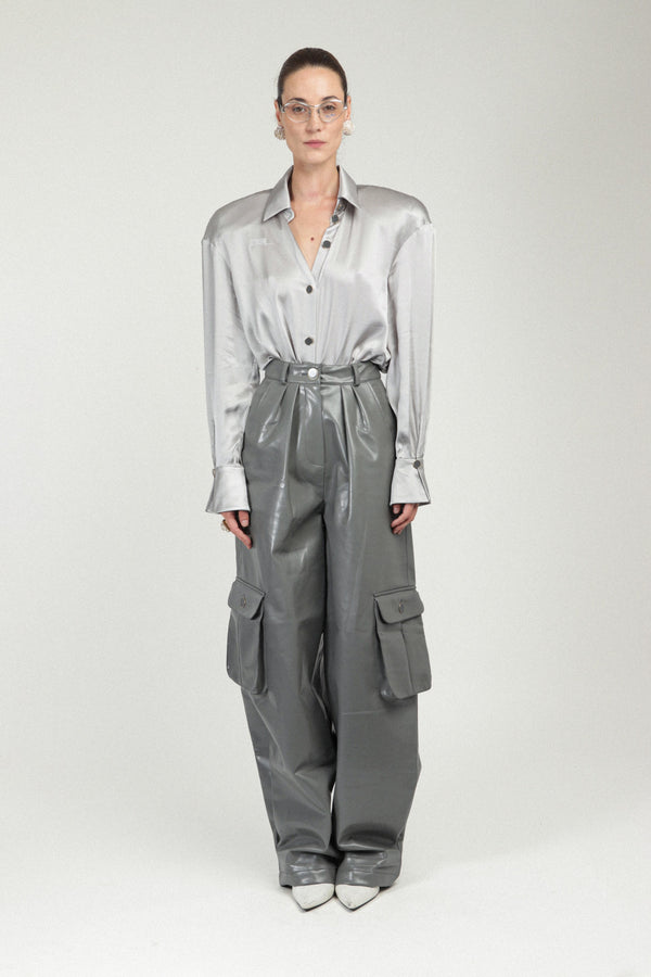 rowen rose Oversized Satin Silk Shirt