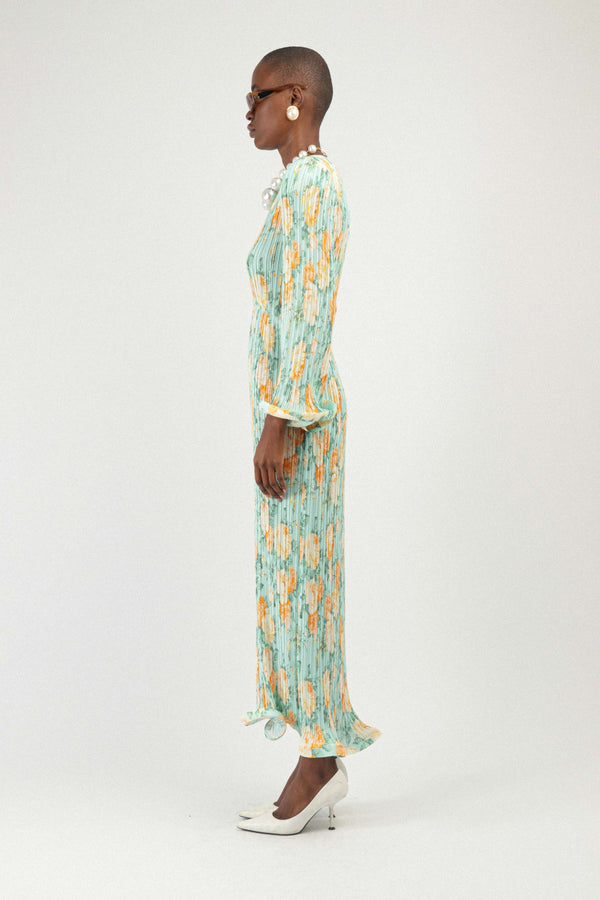 Rowen Rose Pleated Georgette Long Dress