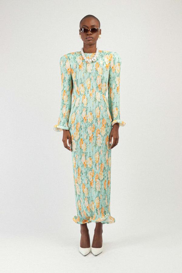 rowen rose Pleated Georgette Long Dress