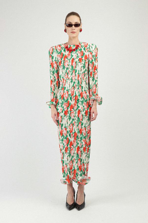 rowen rose Pleated Georgette Long Dress