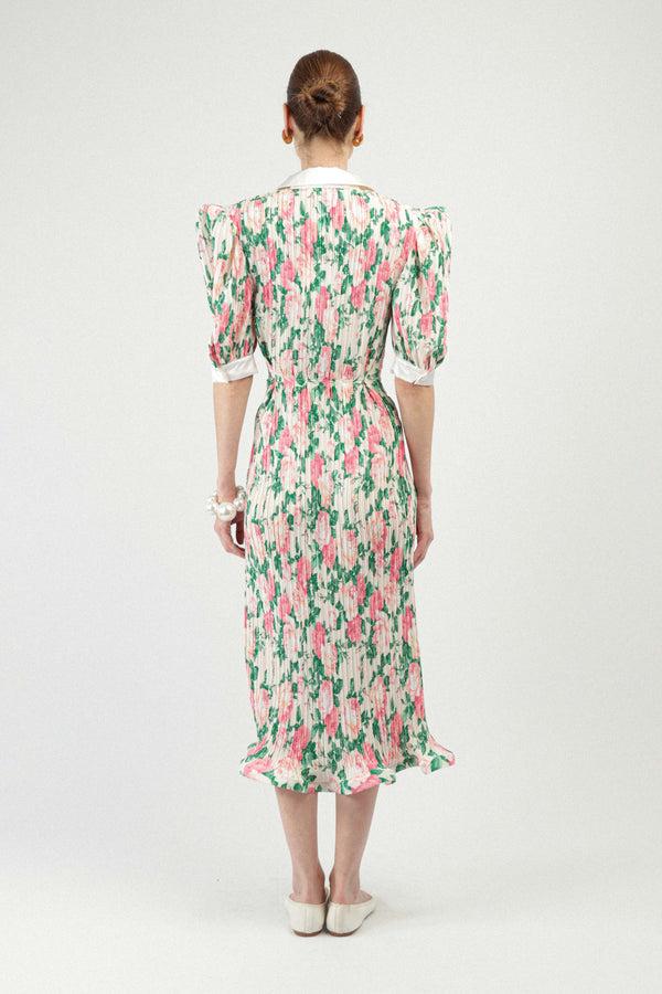 Rowen Rose Pleated Georgette Polo Dress