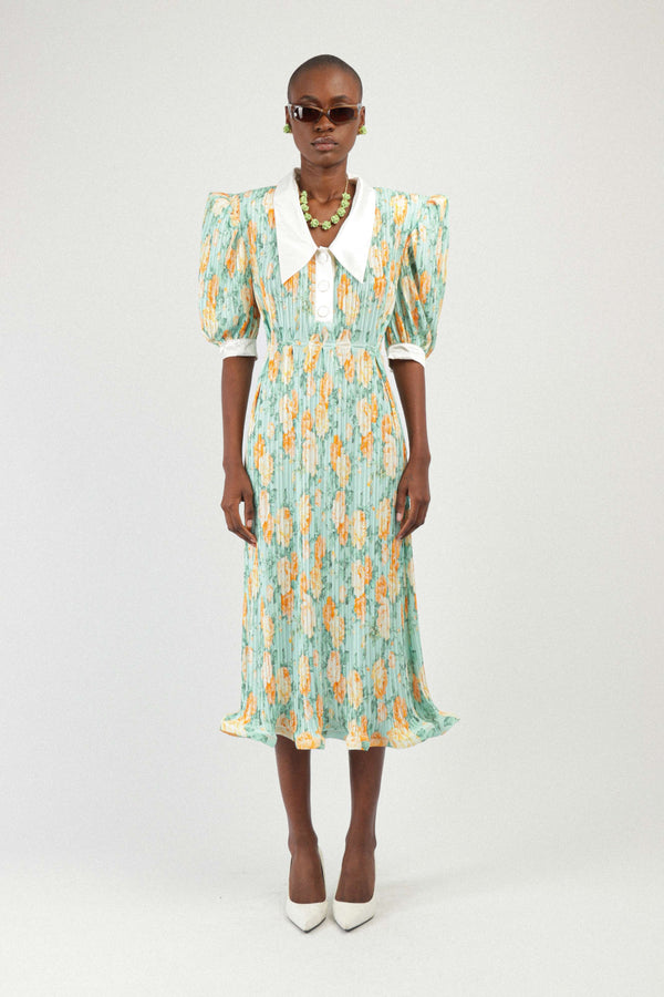 rowen rose Pleated Georgette Polo Dress