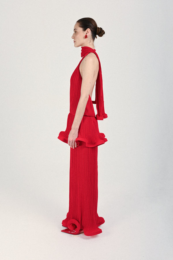 Rowen Rose Pleated Maxi Dress With Plunging Neck