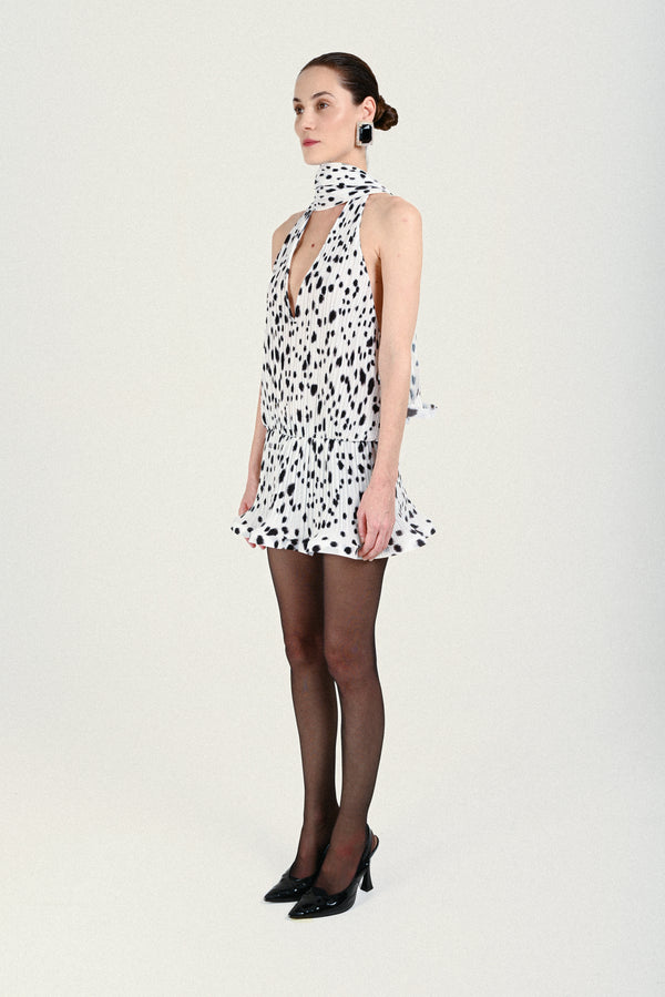 Rowen Rose Pleated Mini Dress With Plunging Neck