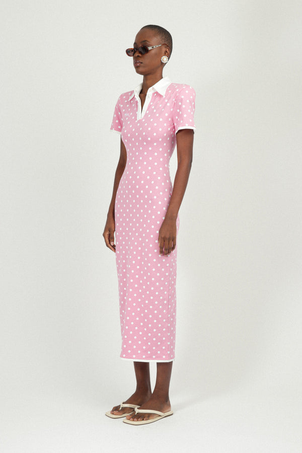 Rowen Rose Polka Dots Jersey Polo Dress