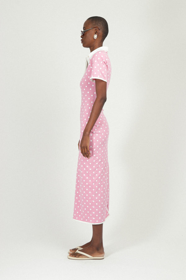 Rowen Rose Polka Dots Jersey Polo Dress