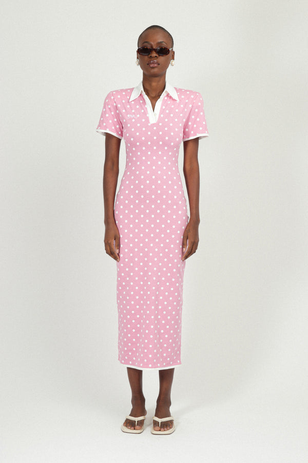 rowen rose Polka Dots Jersey Polo Dress