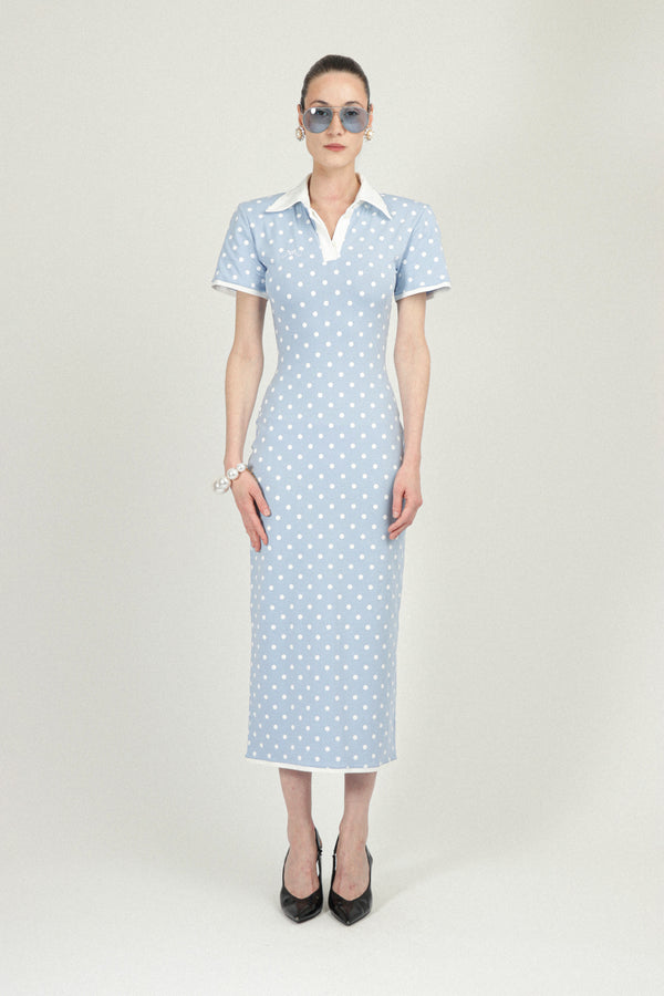 rowen rose Polka Dots Jersey Polo Dress