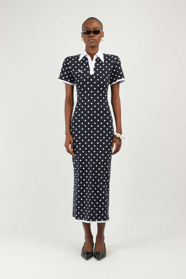 rowen rose Polka Dots Jersey Polo Dress