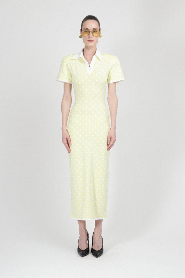 rowen rose Polka Dots Jersey Polo Dress